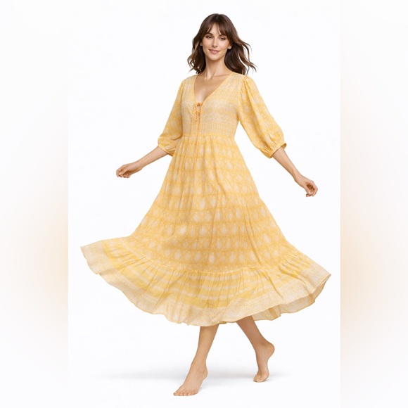 Daughters of India Dresses & Skirts - New NWT Daughters of India Jasmine Size L Maxi Dress Mango Yellow Cotton